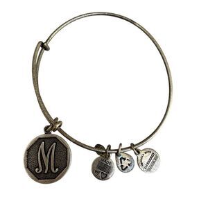 Alex and Ani bangle Bracelet monogrammed letter M infused Energy Silver Tone